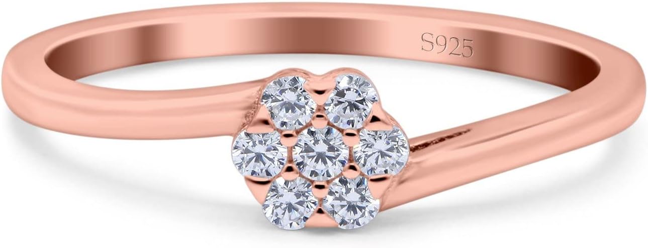 Blue Apple Co. Flower Ring Wedding Engagement Band Round Pave Simulated Cubic Zirconia 925 Sterling Silver (5mm)