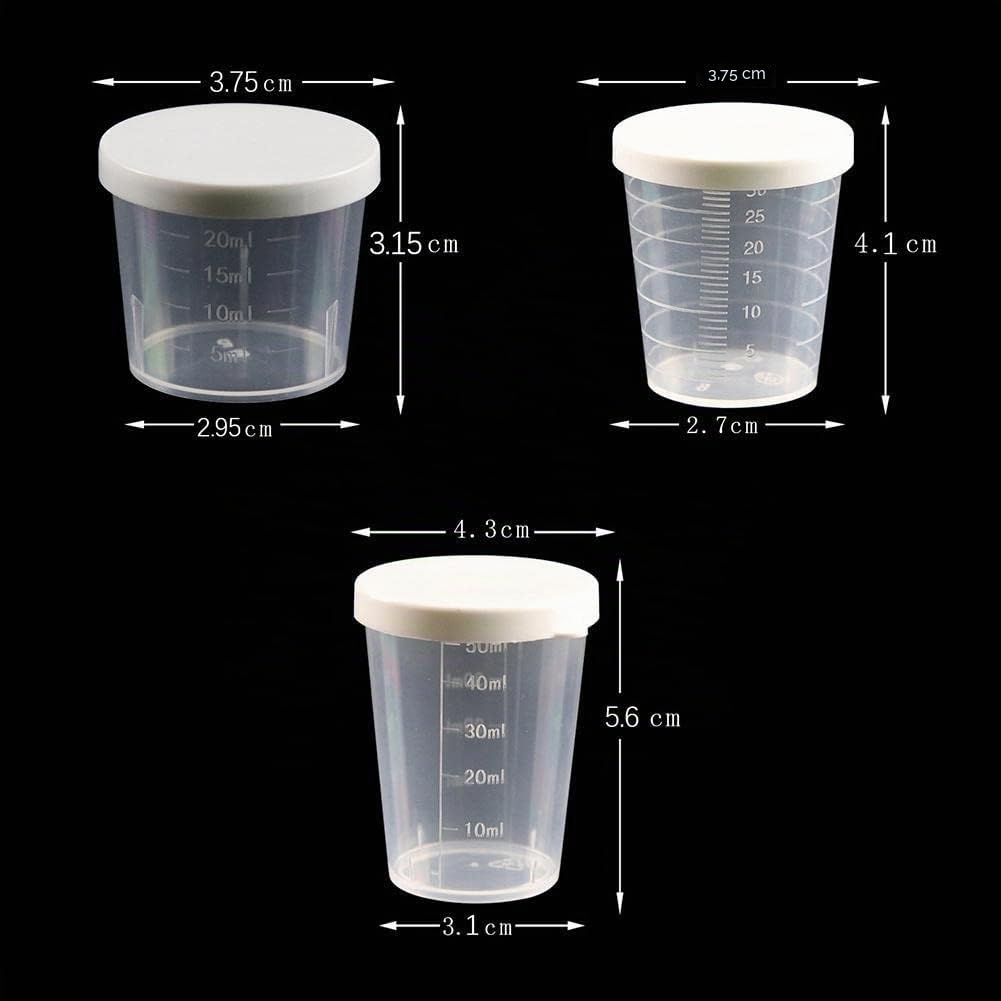 Bicchiere dosatore in plastica trasparente con coperchio, dosatore multiuso per medicina liquida, cucina e artigianato, facile da leggere, graduato (50 ml)