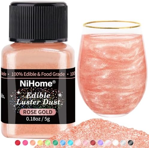 NiHome Edible Glitter Luster Dust for Drinks, Dessert, Vegan, Rose Gold
