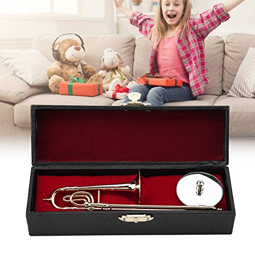 Miniature Trombone, 6.3 * 1.6 * 1.6In Gold Plated Toy Trombone Mini Trombone With Stand And Case Trombone Instrument Musical Ornaments For Kids Musician Friends #TOP4