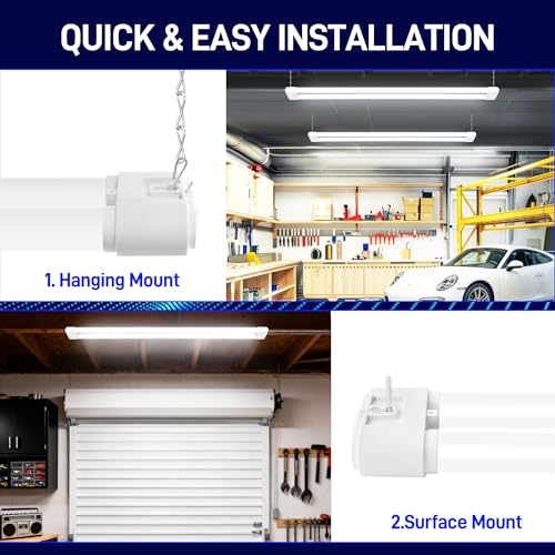 Image of hykolity 4FT 60W LED Shop Light,6500LM[450W Equivalent] 5000K Daylight | Plug-in Utility Linkable Shop Lights for Garage Workshop Warehouse Basement, Ceiling Hanging or Surface,White,4 Pack