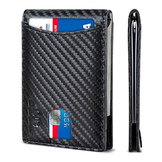 SERMAN BRANDS Carteira masculina minimalista de couro legítimo dobrável com bloqueio de RFID com clipe para dinheiro, Preto moderno 1.0, Slim