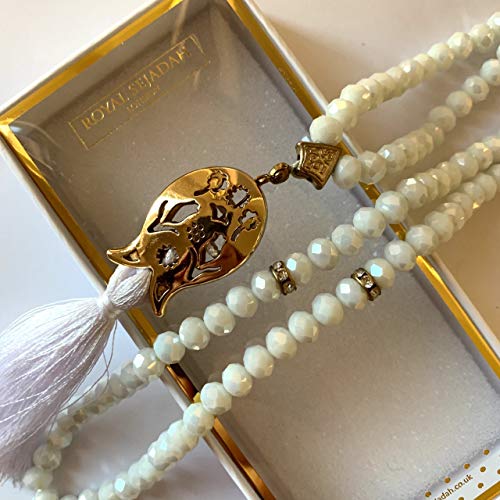 Royal Sejadah Crystal Prayer Beads, 99 Beads Tasbih, Tasbeeh, Islamic Gift, Gift Box (Pearl White)