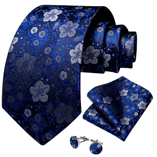 Image of DiBanGu Mens Paisley Tie Sets Silk Jacquard Woven Floral Necktie and Pocket Square Cufflinks Wedding Business Party