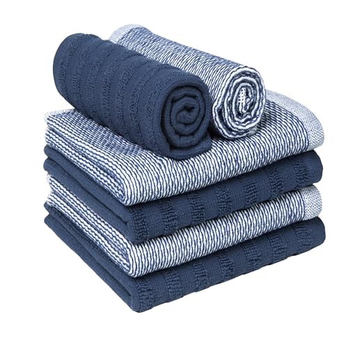 Image of Bumble Premium Dish Cloths 13 inchx13 inch (6 Pack) | 100% Natural Ring Spun Cotton | 400 GSM | Highly Absorbent & Soft |Yarn Dyed & Solid Dyed Terry Dish Cloth Set - Blue