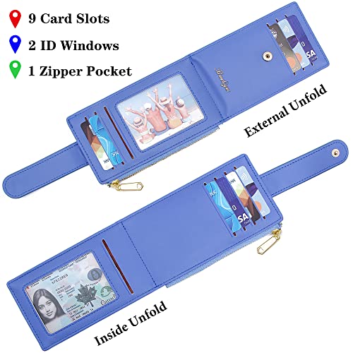 Image of Badiya Slim Women Wallet RFID Blocking Bifold Compact 9 Card Slots Holder Wallets Soft Leather with Zipper Coin Pocket 2 ID Window