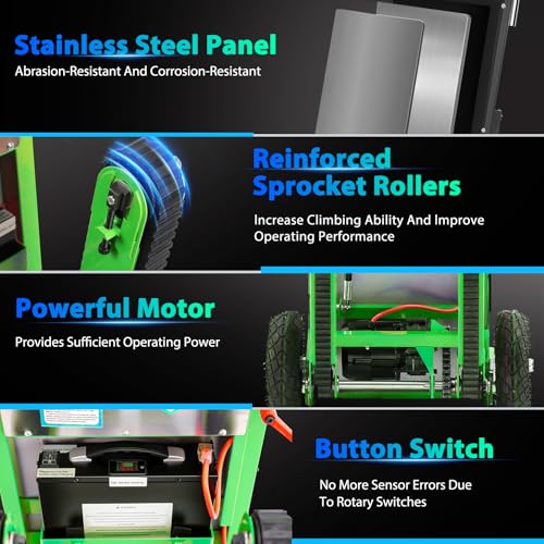 Electric Stair Climbing Dolly, 1250W Electric Stair Climbing Hand Truck, 900lbs Max Load Capacity, 3 Mode Folding Stair Climber Hand Trucks with Telescopic Handle for Moving (Green+Black/Big Wheels)