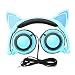Cat Ear Kids Headphones,DICEKOO Flashing Glowing Cosplay Fancy Cat Ear Headphones Foldable Over-Ear Gaming Headsets Earphone with LED Flash Light for Girls Boys Phone Tablet (Blue)