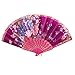 Ruilogod Ladies D anillo costillas plásticas boda plegable fan fushcia rosa
