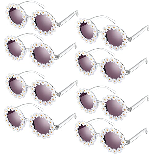 8 Pack Retro Daisy Sunglasses for Women Flower Mound Festival Sunglasses Floral Party Sunglasses Eyewear Costume Accessories