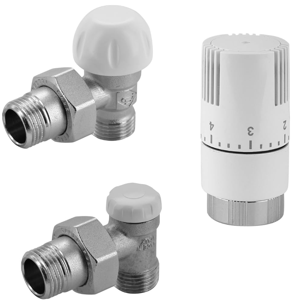 Schläfer 37041202 | Kit Termostatico ad angolo completo con valvola Termostatica 1/2, testa di comando impostazione 0-28 C e detentore 1/2 per termosifone, Termoarredi, Scaldasalviette