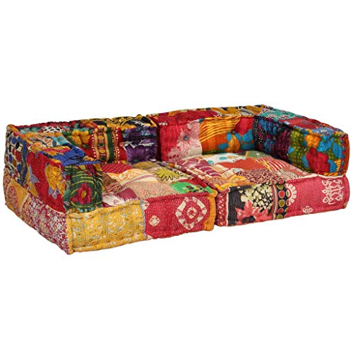 vidaXL Pouf 2-Sitzer Modular Patchwork Stoff Bodenkissen Sitzpouf Lounge Sofa – Bild 6