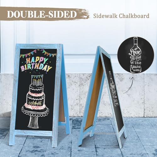 Image of Double-Sided Magnetic 40 inch x 20 inch Blue Chalk Board Sign Board | Wooden A-Frame Sign, Sandwich Board Signs Outdoor, Chalkboard Easel, Menu Board for Restaurant, Business or Wedding