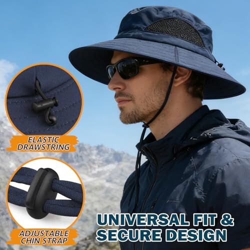Image of Wide Brim Sun Bucket Hat, Waterproof Boonie Hat for Men & Women | UPF 50+ UV Protection, Adjustable Fit, Chin Strap & Sweatband, Foldable Durable for Fishing Hiking Garden Beach