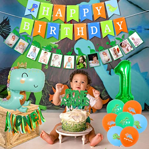 Sursurprise One a Saurus Birthday Decorations, Dinosaur 1st Happy Birthday Party Supplies with Balloons Highchair Banner and Baby Photo Banner, T-Rex Roar Party Decor for Boy One Year Old - Thumbnail 3