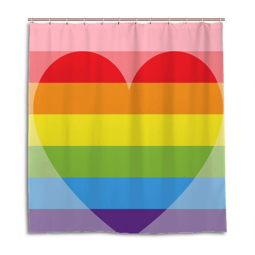 Rideau de douche imperméable cœurs arc-en-ciel 168x183 cm avec crochets