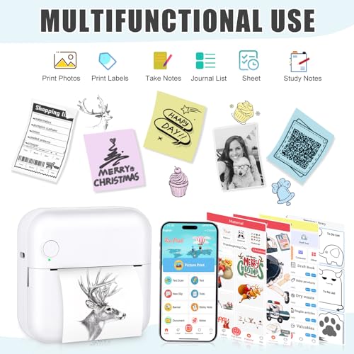 Image of Moremore Mini Sticker Printer Thermal Printer with 10 Rolls Papers and Stickers for Picture, Receipt, Notes, Lists, Label, Memo, Sticker Portable Printe for iOS&Android