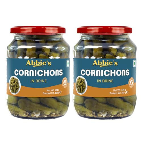Image of Abbie's Cornichons in Brine 1340 g (670 g X 2 Units) Ready to Eat | Zero Fat Crunchy Pickle | Perfect Topping for Pizza, Sandwich, Burger , Salad , Snacks and More |