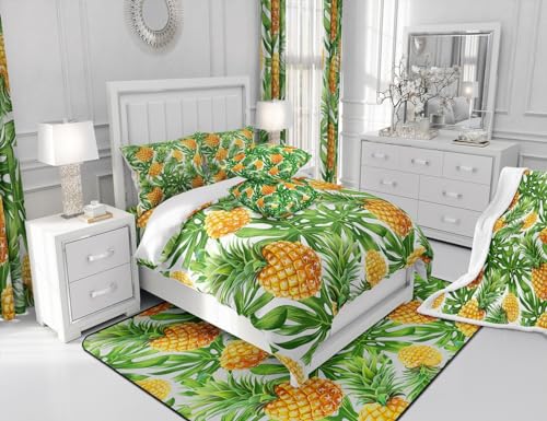 Feelyou-Cartoon-Pineapple-Bedding-Set-Fruit-Style-Comforter-Set-for-Kids-Boys-Girls-Yellow-Pineapple-and-Green-Leaf-Comforter-Fresh-Pineapple-Pattern-Quilt-Set-with-2-Pillowcases-3Pcs-Bedding-King 51AaGLBhlzL