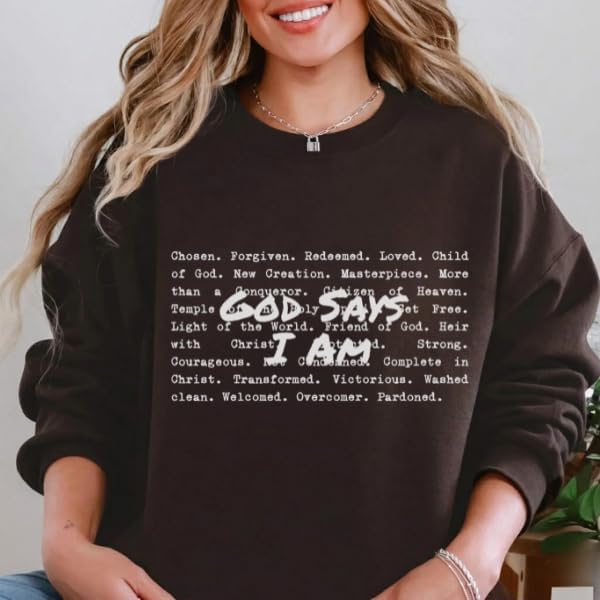 FITIN Unisex Faith-Based “God Says I Am” Graphic Crewneck Sweatshirt – Christian Inspirational Cozy Pullover