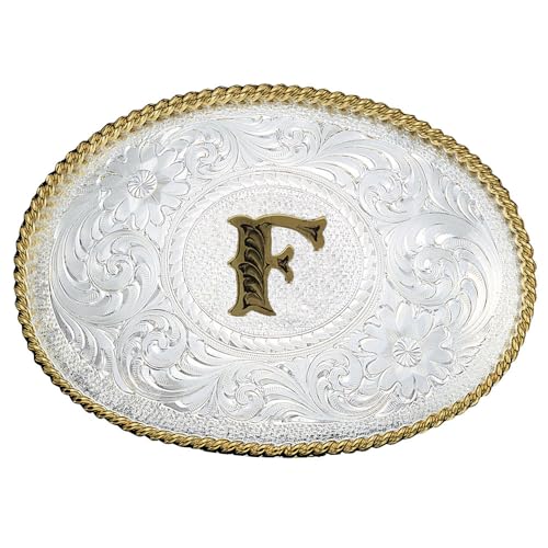 Image of Montana Silversmiths Initial Engraved Gold Trim Western Belt Buckle
