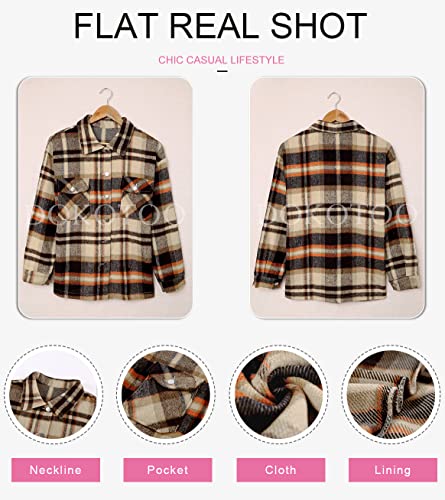 Dokotoo Classic Plaid Button Up Shirts For Women Roll Up Long Sleeve Flannel Tops Turn Down Collar Soft Checked Loose Boyfriends Baggy T-Shirt Outerwear For Ladies Office Jacket Orange Xl #TOP4