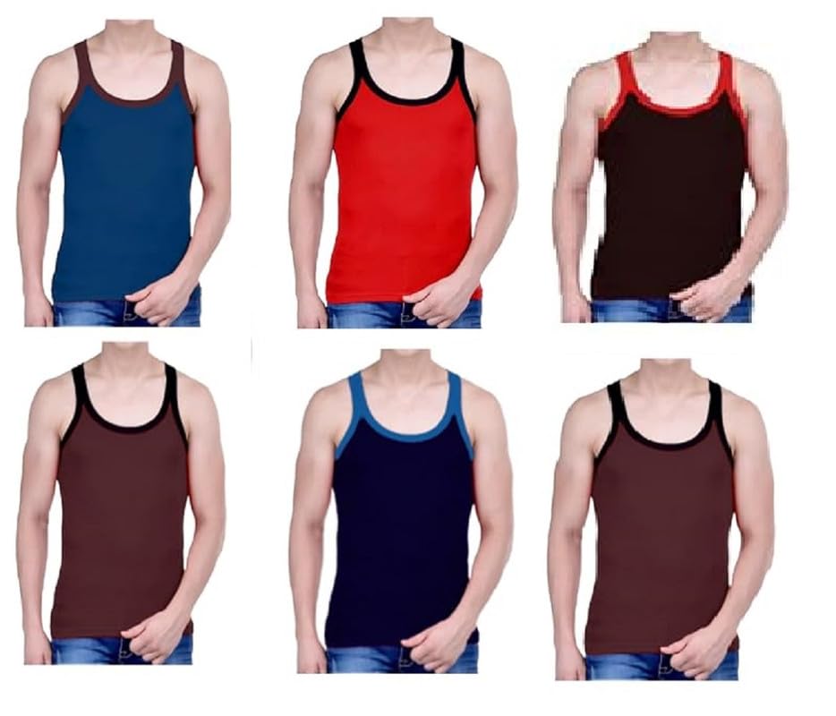 INNERO Men's Gym Vest Assorted Colour Cotton Sports Baniyan - Pack of 6-picture-19