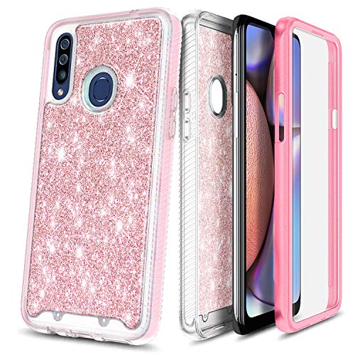 E-Began Case for Samsung Galaxy A20s (A207), Full-Body Protective Rugged Matte Bumper Cover with Built-in Screen Protector, Shockproof Impact Resist Durable Glitter Shiny Bling Phone Case -Rose Gold
