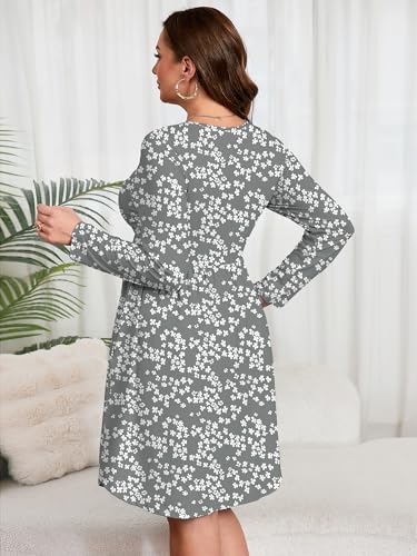 Image of AusLook Women's Plus Size Long Sleeve Midi Dress Casual Empire Waist Loose Flowy Dresses A-Line Boho Long Dress with Pockets