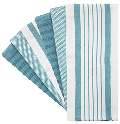 Image of Premium Kitchen Towels (20 inchx 28 inch, 6 Pack) | Large Cotton Dish Towels | Flat & Terry Highly Absorbent Kitchen Linen Set with Hanging Loop | Aqua