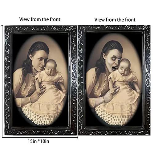 Halloween Decoration 3D Changing Face Moving Picture Frame Portrait Horror Portrait Decoration Spooky Photo Frame For Horror Party Castle House Home Decoration, Black #TOP4