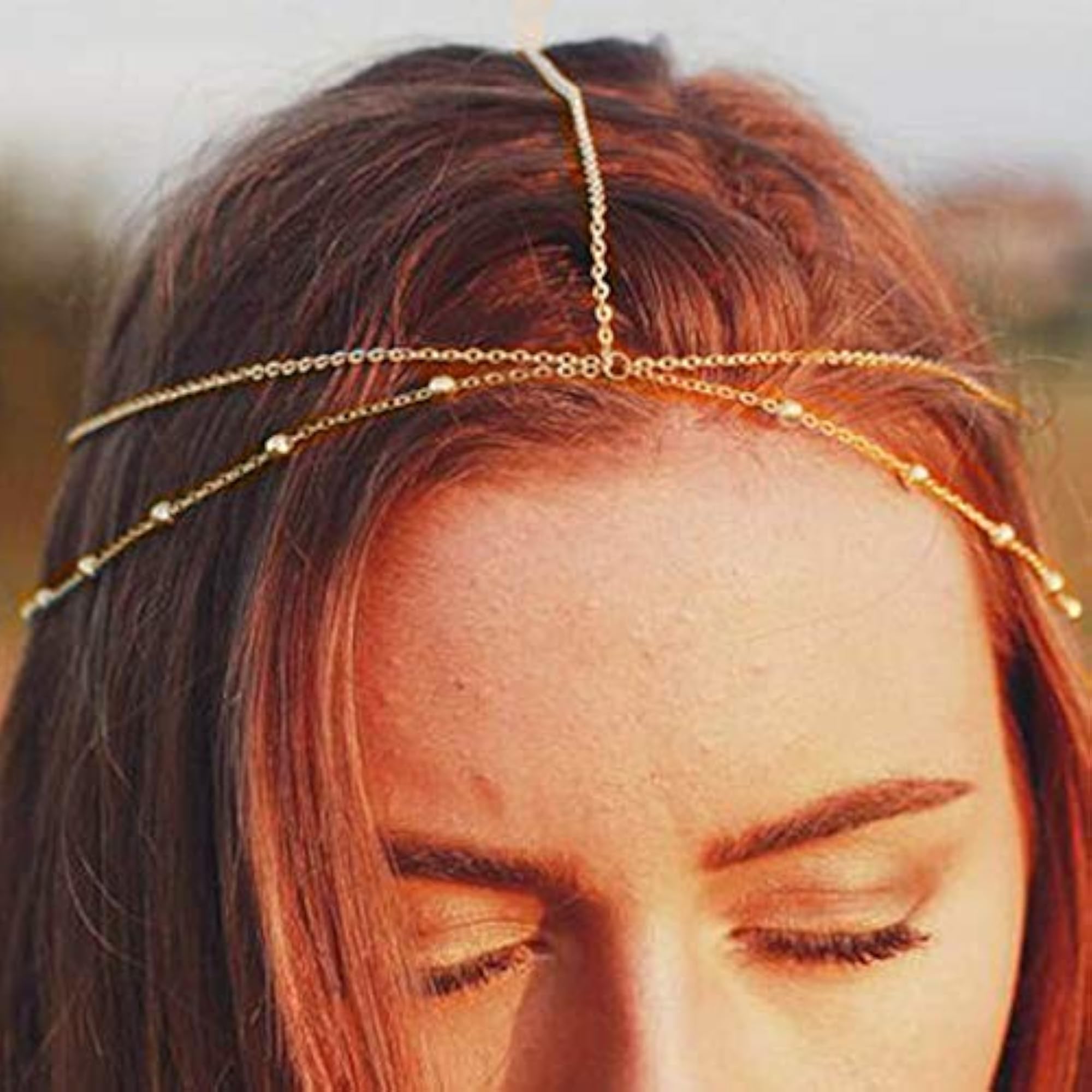 Premium Gold Boho Head Chain Jewelry, Layered Hairpiece