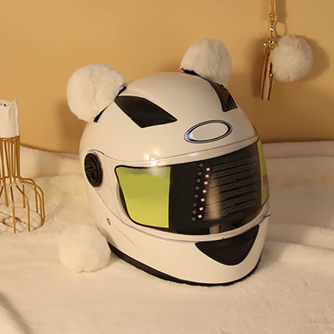 Helmet Decorations Set 1 Pair Round Bear Ear 1 Piece Bear Tail Included Cute Helmet Accessories for Bike Motorcycle Helmet White