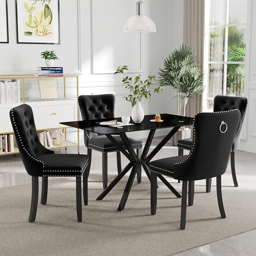 HAIZAO 5-Piece Black Glass Dining Set