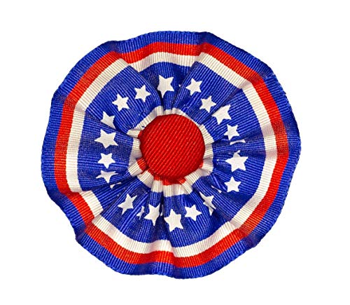 Tri-color Ribbon Cockade Badge Red White and Blue Stars and Stripes Hat Trim with Brooch Pin Back