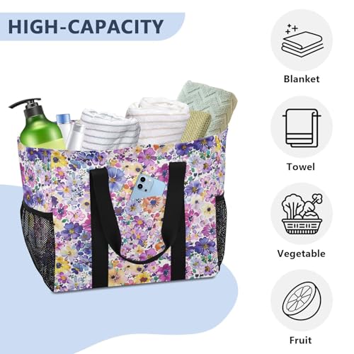 Nander Beautiful Colorful Flowers Foldable Tote Bag Waterproof Sandproof Women Beach Bag Handbag Gym Bag Travel Shopping Bag4