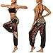 Imagen de Nuofengkudu Mujer Pantalones Hippies Tailandeses Estampado Verano Cintura Alta Elastica con Bolsillos para Yoga Casual Negro Pavo