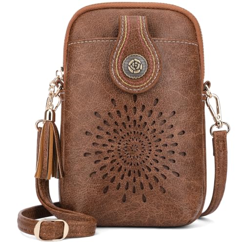Image of APHISON Small Crossbody Bags for Women, Lightweight Vegan Leather Cell Phone Purse, Cute Purses with Tassels