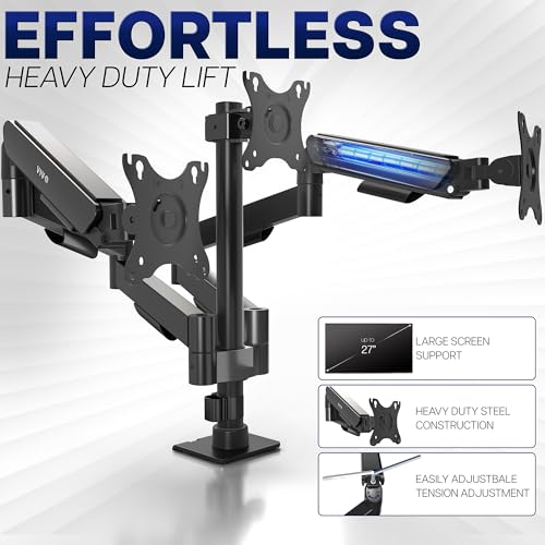 Image of VIVO Triple Monitor Stand, Fully Adjustable Arms for 17 to 27 inch Screens, Mechanical Articulating Desk Mount, Gaming and Office Setups, VESA 75x75, 100x100, Max 19.8 lbs, Classic, Black, STAND-V003O
