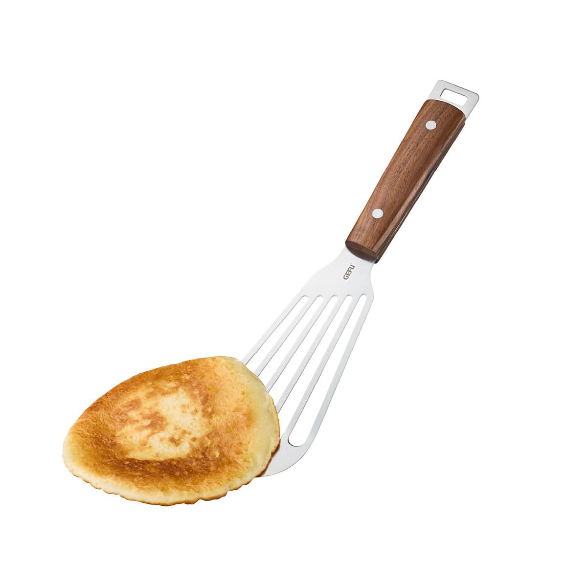 Madero Spatula Flat Kitchen Turner with Stainless Steel Surface and Walnut Wood Handle Flexible by GEFU – Stainless Steel, Brown, Model 15509