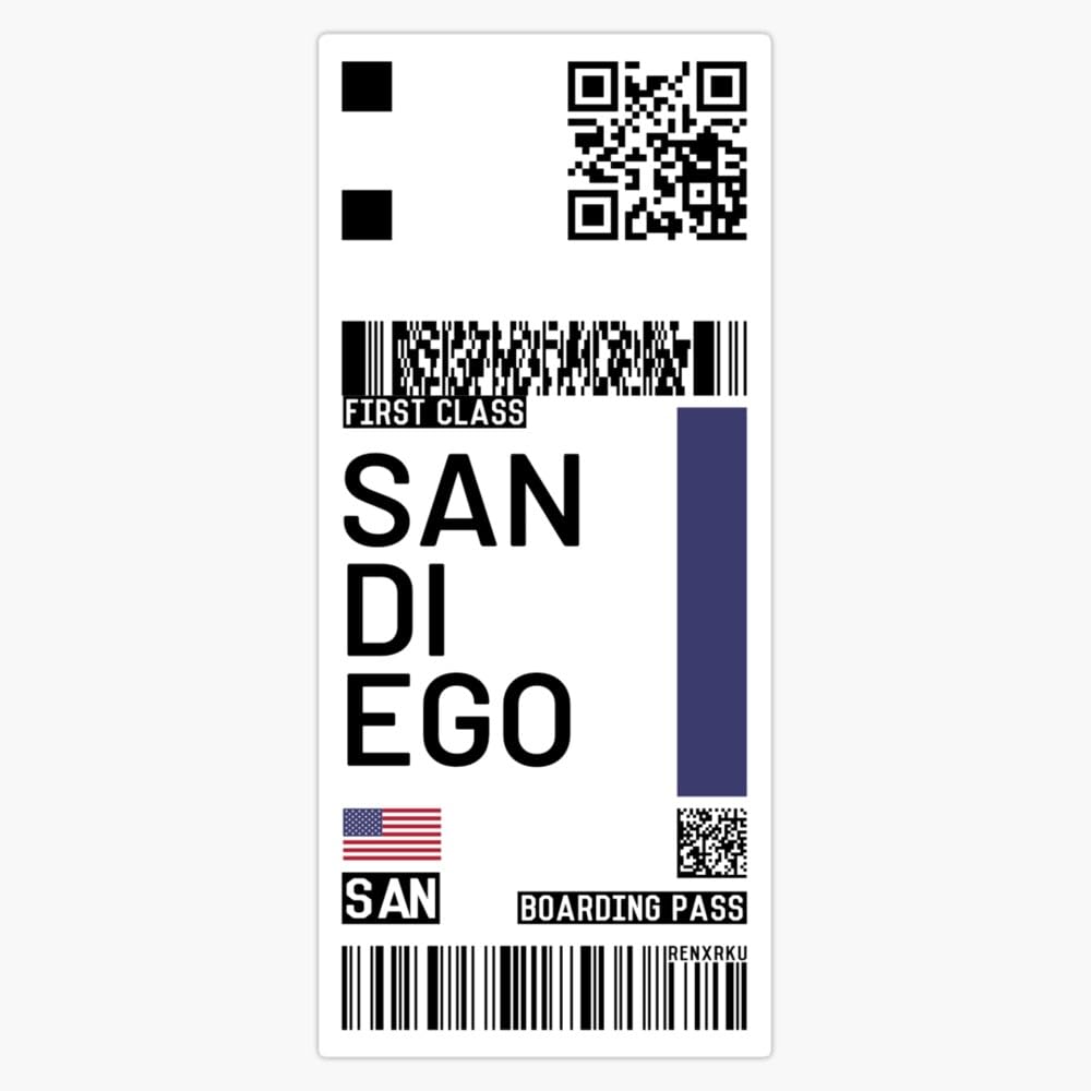 Amazon.com - San Diego Plane Ticket Boarding Pass Bumper Sticker