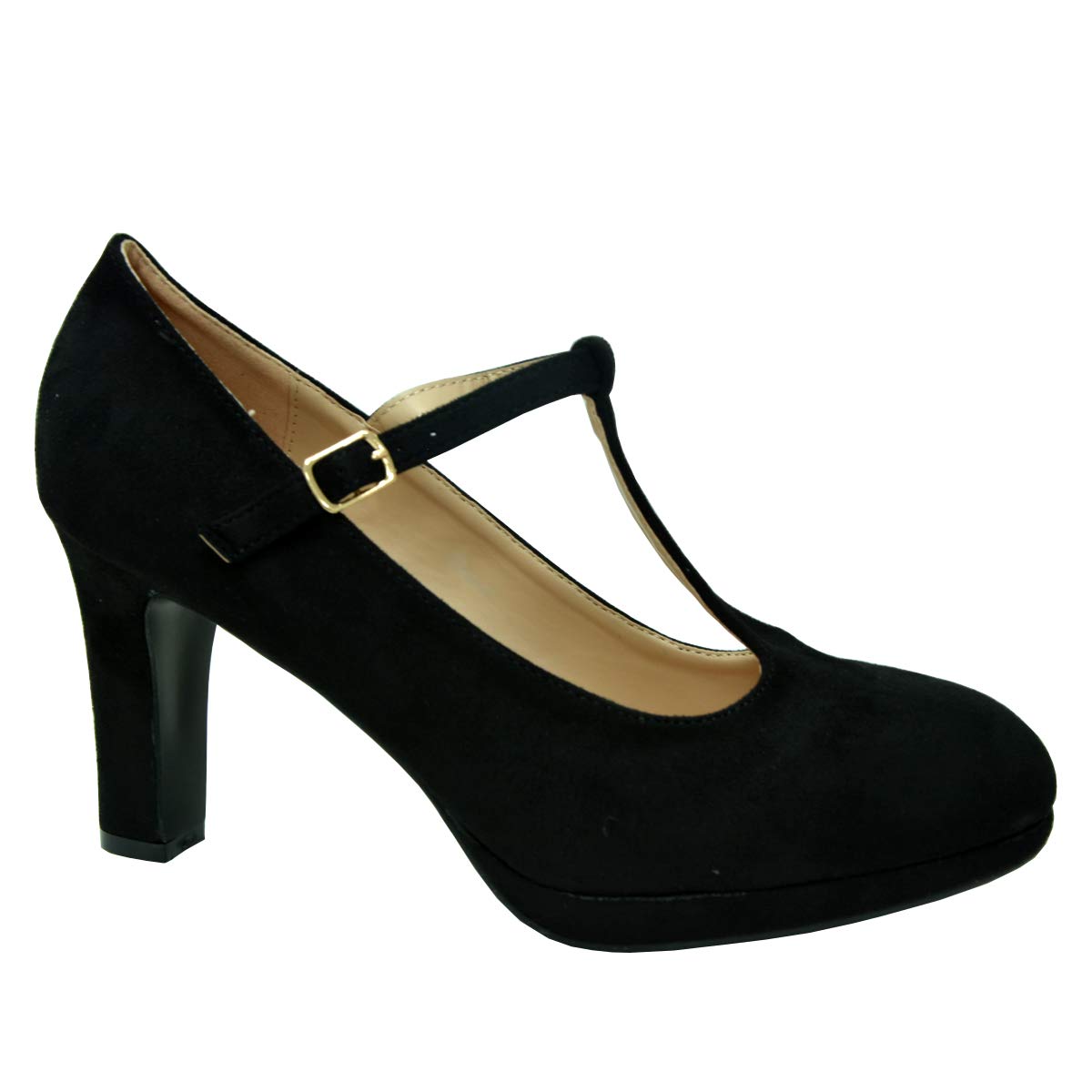 CucuFashion High Heels Shoes for Women - Sexy Closed Toe Block Heel Court Shoes with Ankle Strap, Ladies Shoes, Mary Jane Pumps, Black UK Size 6