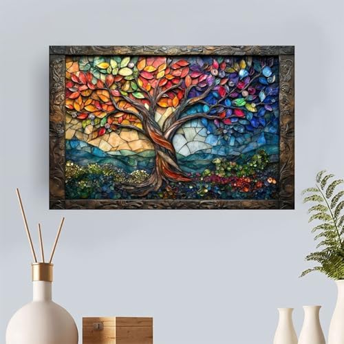 Mosaic Tree of Life Art Vintage Rustic Canvas Wall Art - 12x18in Unframed Poster- Home & Office Decor for Living Room, Bedroom, Kitchen & Cafe — view 4