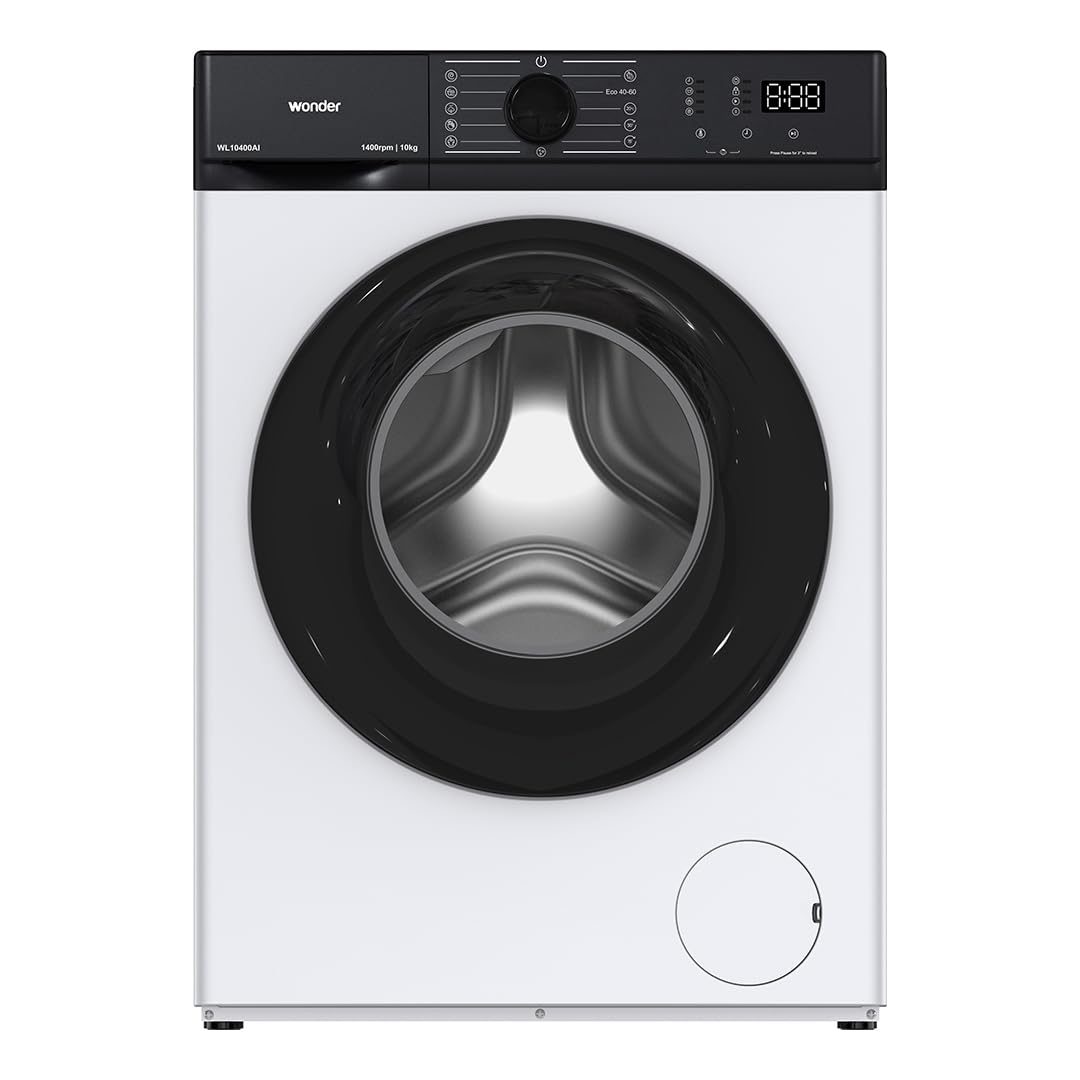 Wonder Lavadora 10 kg Carga Frontal, Blanco, WL10400AI. 1400W, 1400 rpm, Motor Inverter, 12 Programas, Sistema Eco-logic, Tambor Acero Inoxidable, Clase A