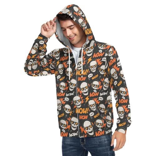 Laprad Men's Full Zip Hoodie Fleece Sweatshirt Long Sleeve Skull Casual Coat4