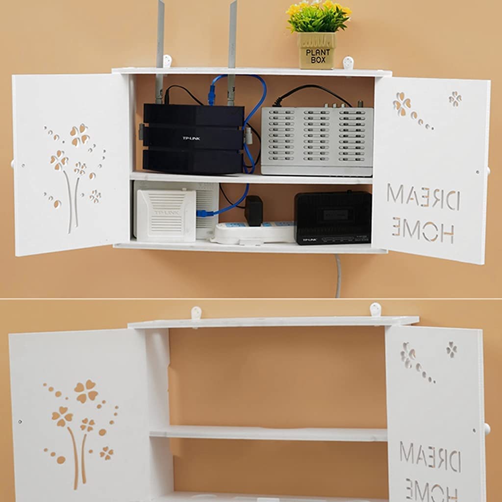 ❀❀❀Wifi-Router-Regal,Desktop-Deko-Box, Aufbewahrungsbox for WLAN-Router – Regal, weißes WLAN-Router-Aufbewahrungsregal, TV-Wand, 2-lagiges Aufbewahrungsregal, Wand, Multimedia-Dekoration, Shelter Box