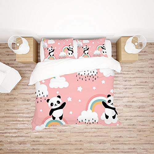 Parure de lit panda mignon ciel 3 pièces polyester King toutes saisons doux - 2