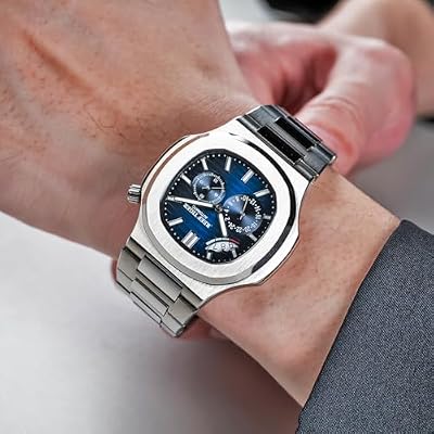 REEF TIGER Automatic Watch, Blue Dial, Stainless Steel Band, Silver Case