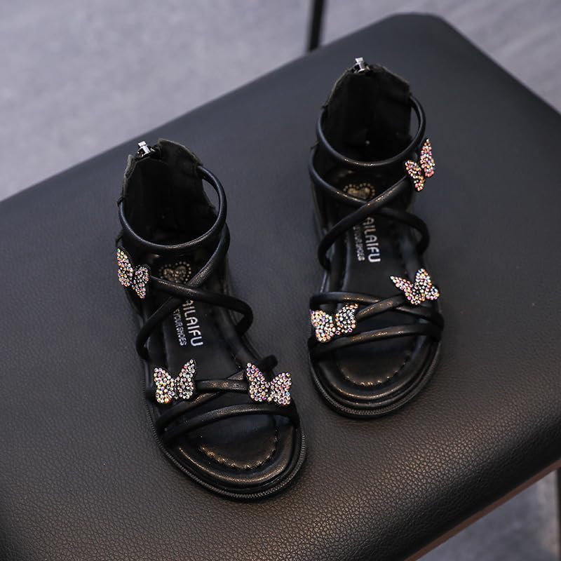 Girls Strappy Sandals Sparkling Butterfly Sandles Flat Princess Summer Shoes with Zipper Stylish4