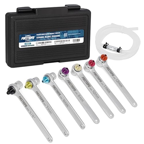 FIRSTINFO 7-12mm & 3/8-Inch Drive Brake Fluid Clutch Bleeder Hose w/12 Point Wrench and Check Valve 7-Piece Kit For Brake Bleeding & Hydraulic Clutch Systems